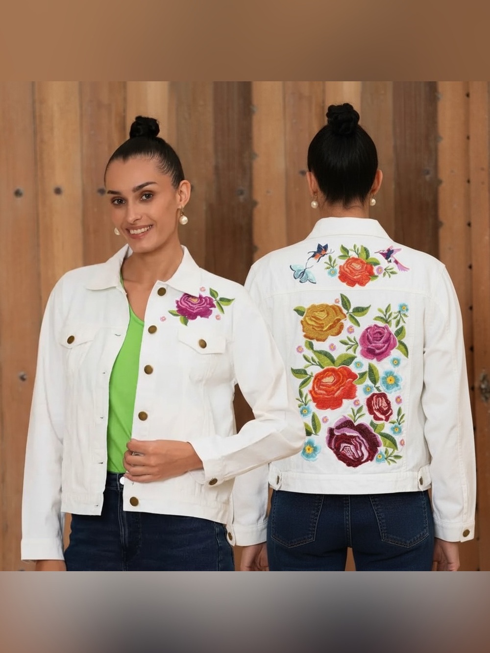 The Pyramid Collection Embroidered Rose Lightweight 100% Cotton Jacket, SMALL